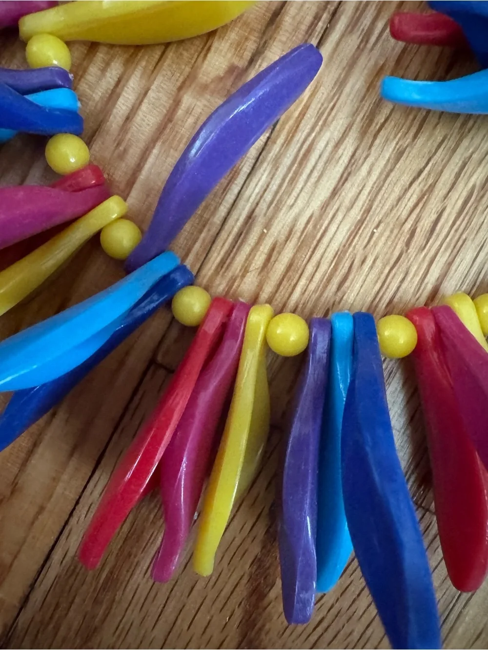 Vintage Colorful Bead Spike Statement Necklace - Red, Blue, Yellow, Purple